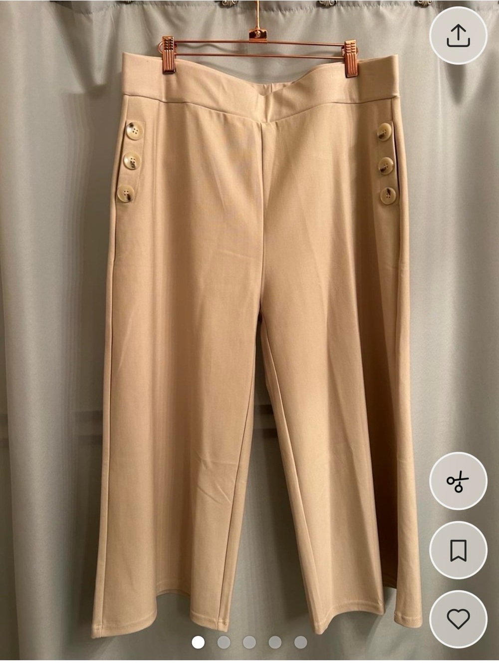Ginasy Women's Beige Wide-Leg Button Detail Pants #NWT